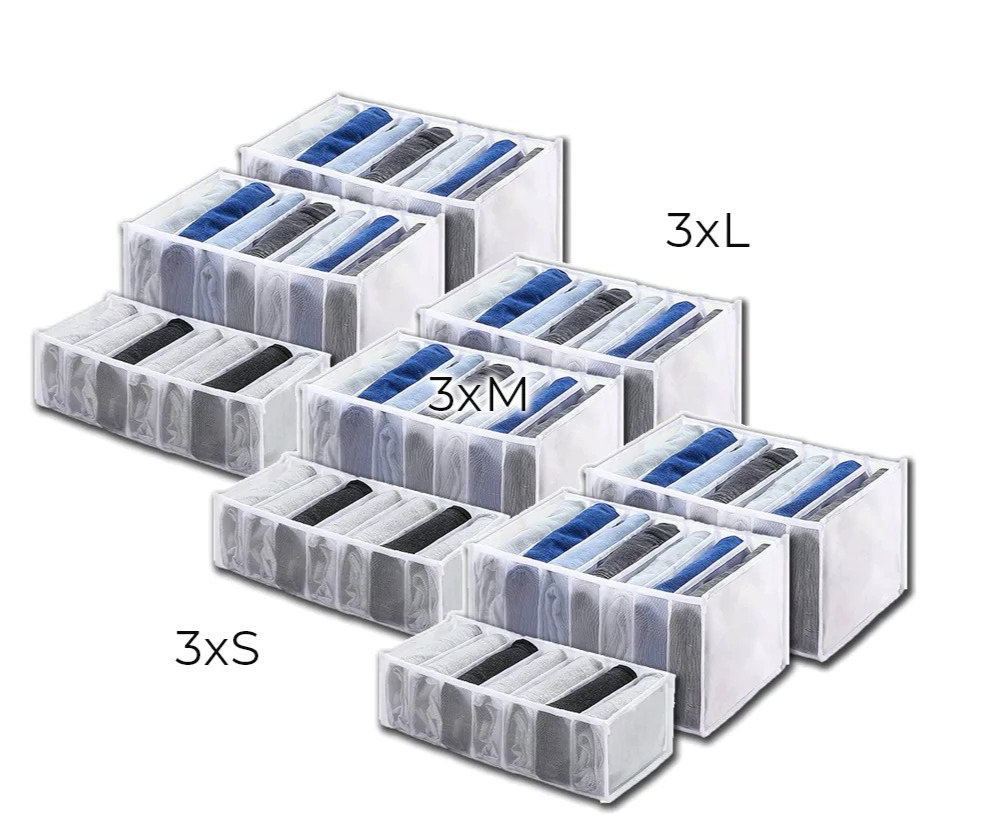 Kit med oppbevaringsbokser for å organisere skuffene dine (x3)
