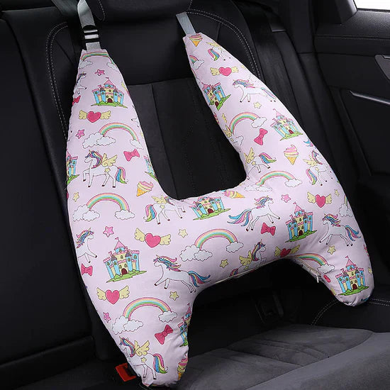 Child travel pillow with secure support