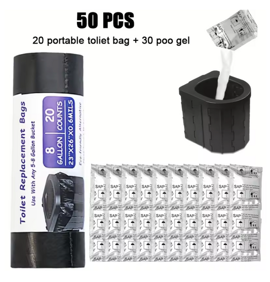 Kit de Reposição para Banheiros Portáteis — 20 Sacos + 30 Géis Absorventes 
