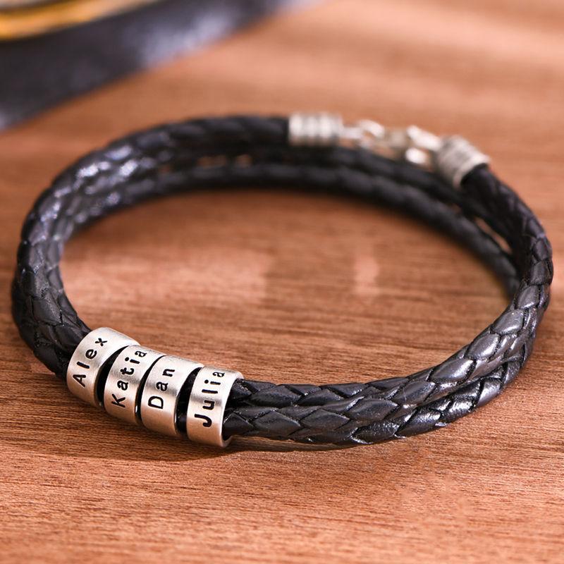 Bracelet Homme en Cuir Noir – Personnalisable avec Finitions en Argent ou Or